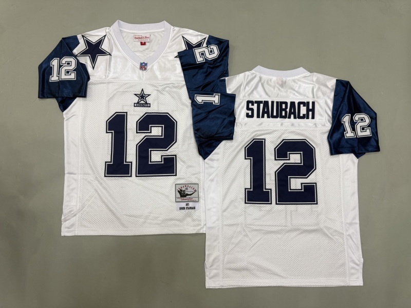 Men 2025 Nike Dallas Cowboys #12 Staubach White Throwback Limited NFL Jersey 001